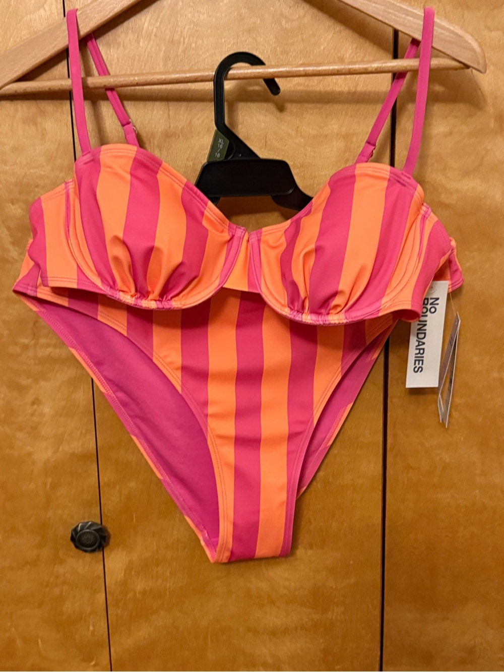 No Boundaries Pink & Orange Striped Bikini Swim Set size Large